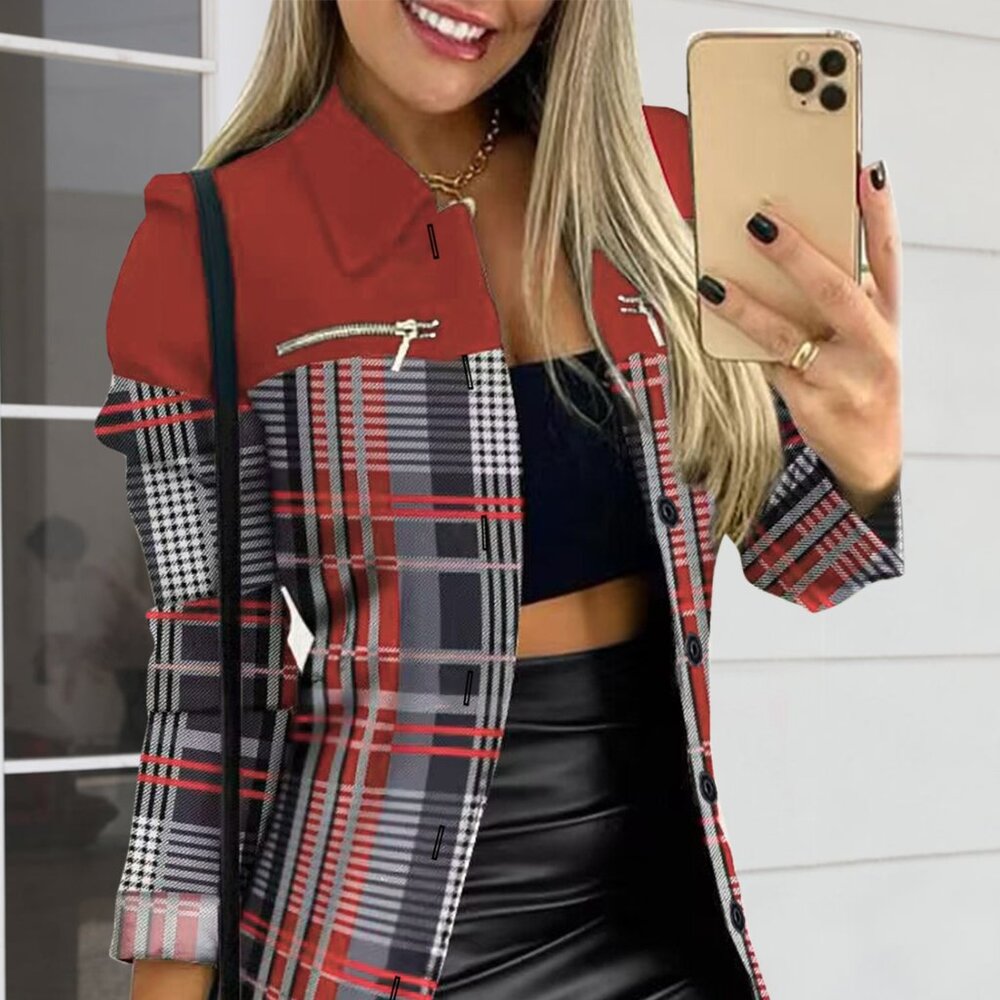 Printed Button-Up Zip Detail Shacket